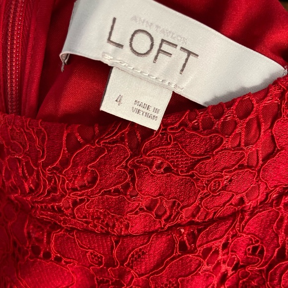 Loft Red Lace Mockneck Sleeveless Dress - Picture 2 of 4